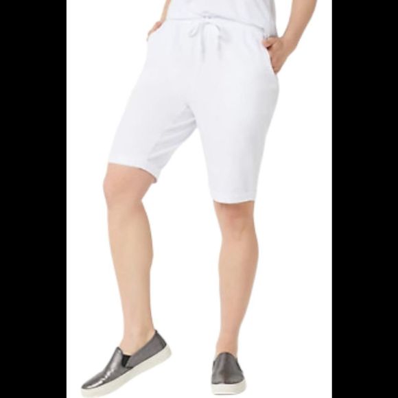 zuda Z-Knit Cuffed Bermuda Shorts with Drawcord White - Petite - Picture 1 of 1